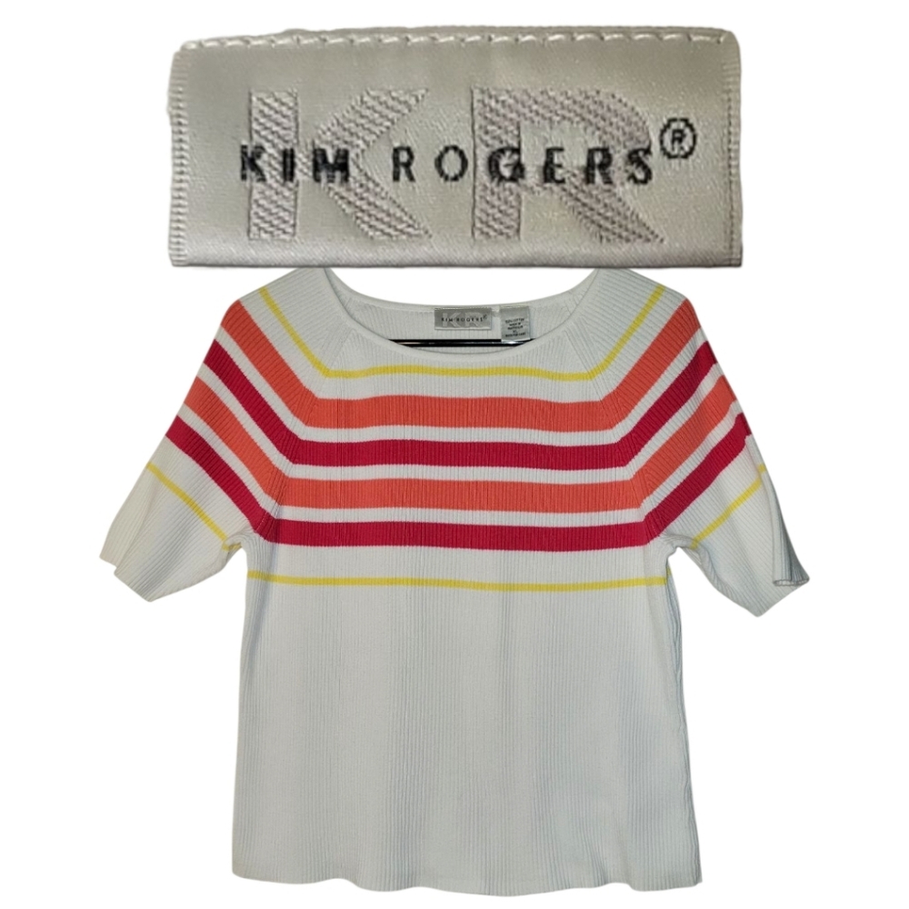 VINTAGE Kim Rogers Cotton, SS Ribbed Top, XL, VGUC